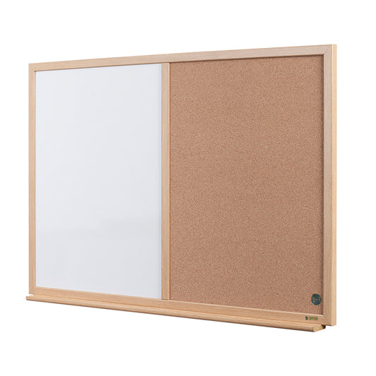 Baltoji magnetinė ir kamštinė lenta BI-OFFICE EARTH Combo 90x60, ąžuolo rėmas