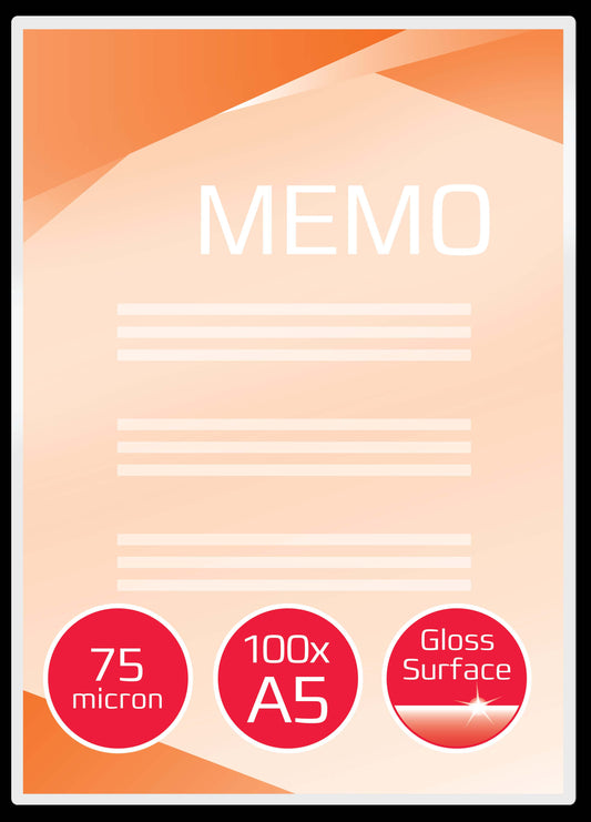 Laminavimo vokeliai Ibico, A5, 154x216 mm, 75 mik., blizgūs, 100 vnt.