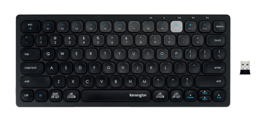 Belaidė kompaktiška Kensington klaviatūra su dvigubu ryšiu, juoda