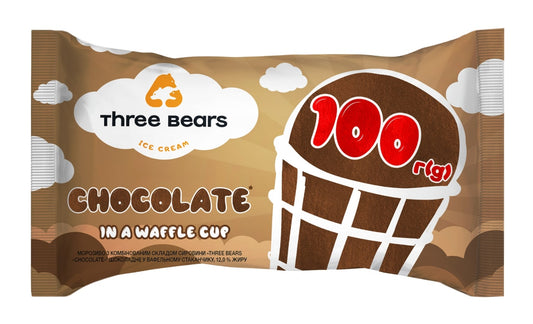 Ice cream "THREE BEARS" "SHOKO-LADNE", chocolate flavor, in a waffle cup, 100g, 150 ml