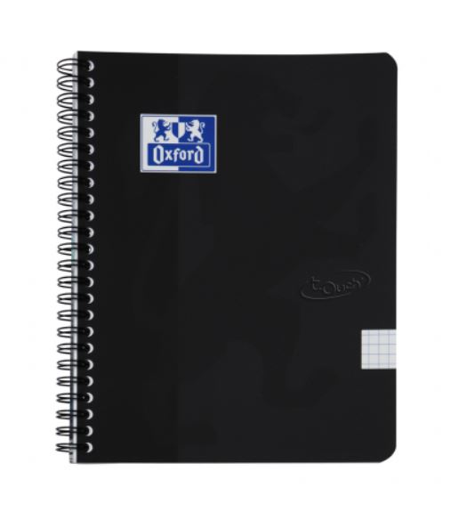 Notebook with spiral OXFORD TOUCH, A5+, 70 sheets, squared, black