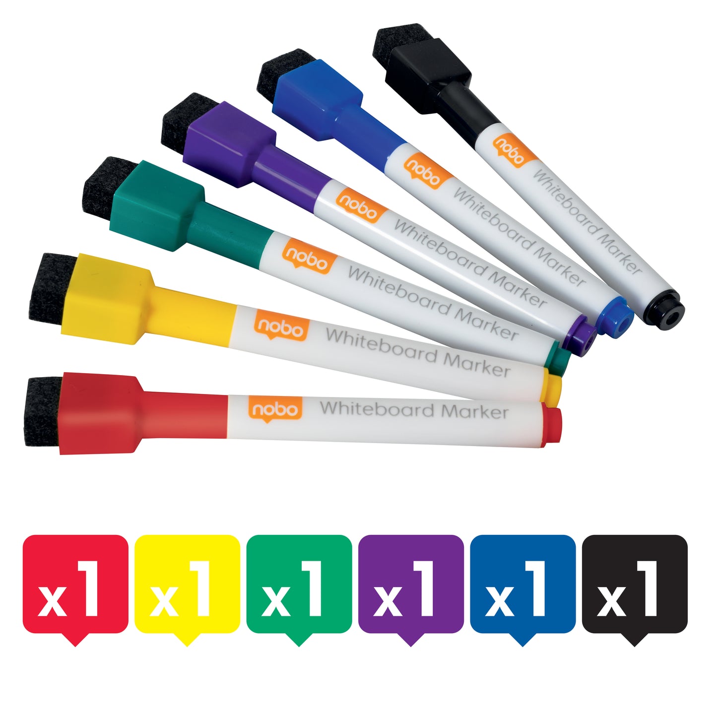 Whiteboard markers NOBO Mini, with eraser, 6 pcs., assorted colors