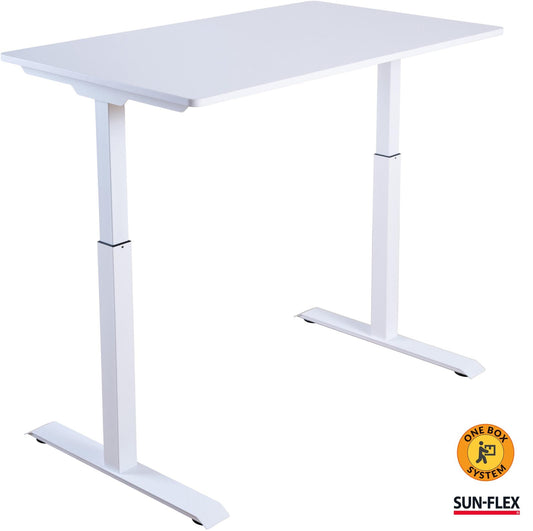 Reguliuojamo aukščio stalas SUN-FLEX®EASYDESK ELITE, elektrinis, vieno variklio, baltas rėmas, 120x60 cm baltas stalviršis