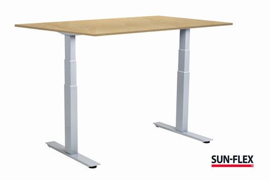 Reguliuojamo aukščio stalas SUN-FLEX®EASYDESK ADAPT, elektrinis, dviejų variklių, baltas rėmas, 140x80 cm, beržo stalviršis