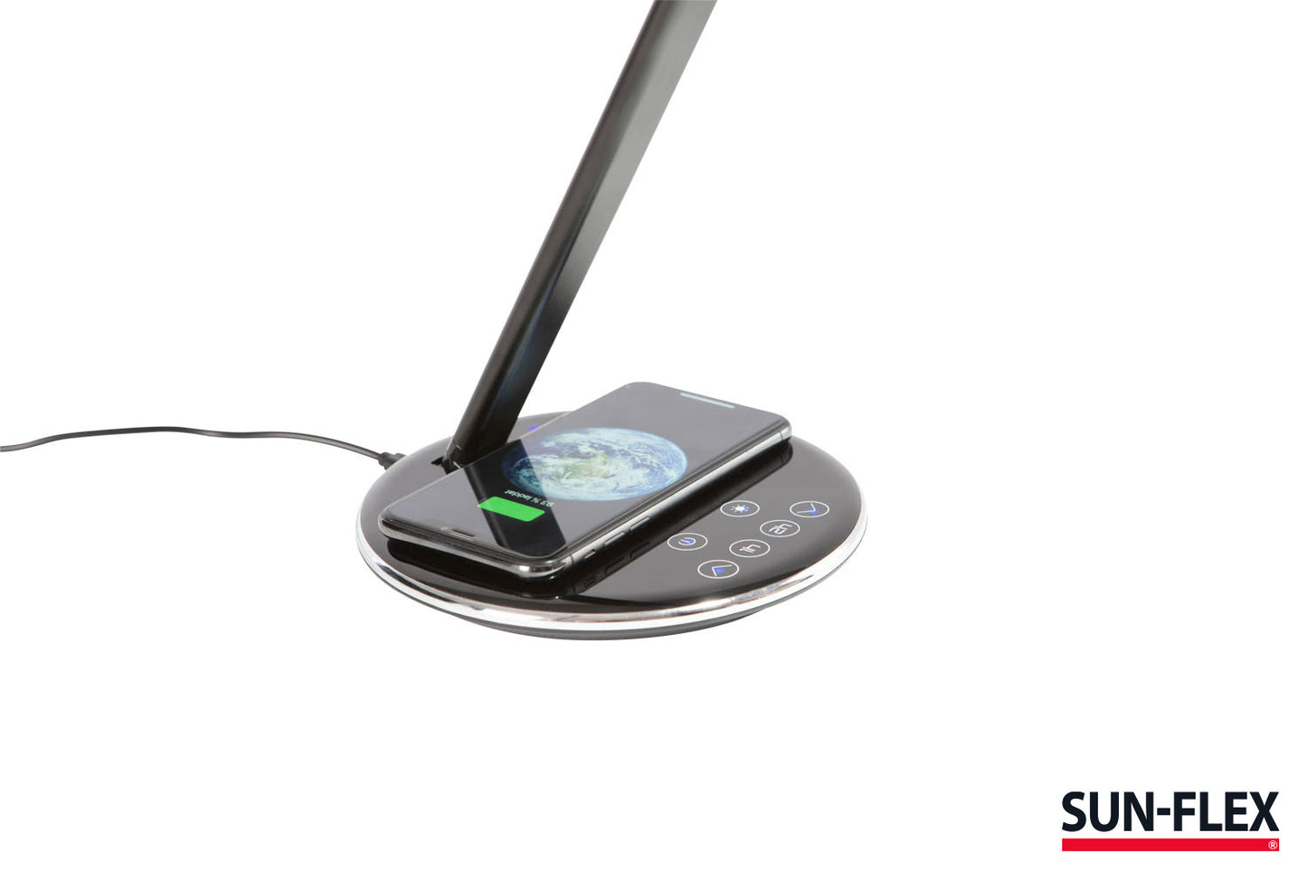 Stalinis šviestuvas SUN-FLEX®QLITE™belaidžiu integruotu telefono įkrovikliu, juodas