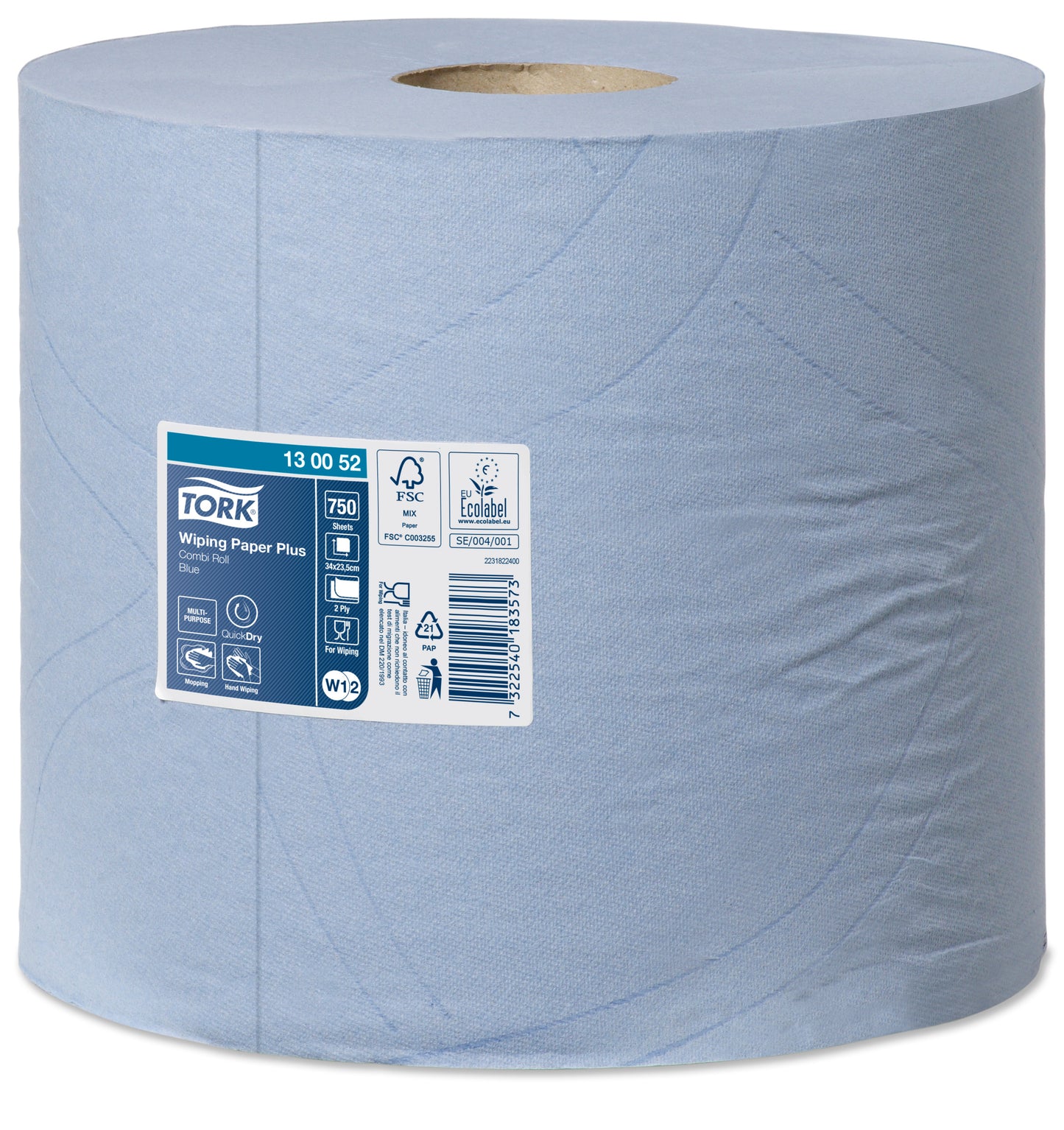 Pramoninis popierius TORK Advanced 420 W1/W2,130052, 2 sl., 23.5 cm x 255 m, mėlyna sp.