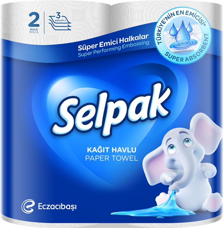 Paper towels SELPAK, 3-ply, 84 sheets, 11.25 m long, 2 rolls, white.