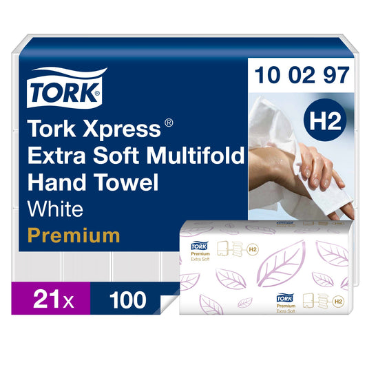 Hand cleaning paper TORK PREMIUM EXTRA SOFT, H2 100297, 2 ply, 100 serv., 21.2 x 34 cm, white