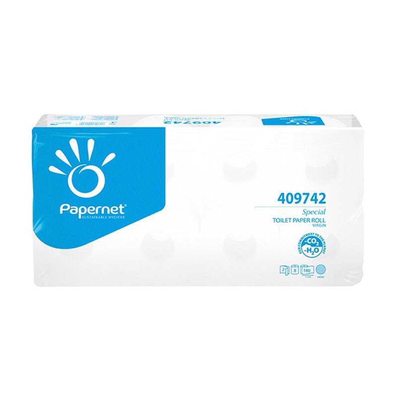Toilet paper PAPERNET, 2 ply, 9.7x19.8m, white, 8 pcs/pack
