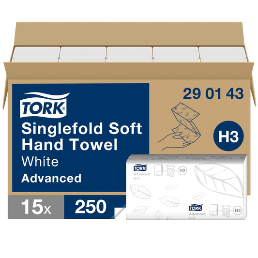 Hand cleaning wipes TORK Soft Singlefold H3, 290143, 2 ply, 250 serv., 23 x 22.6 cm, white