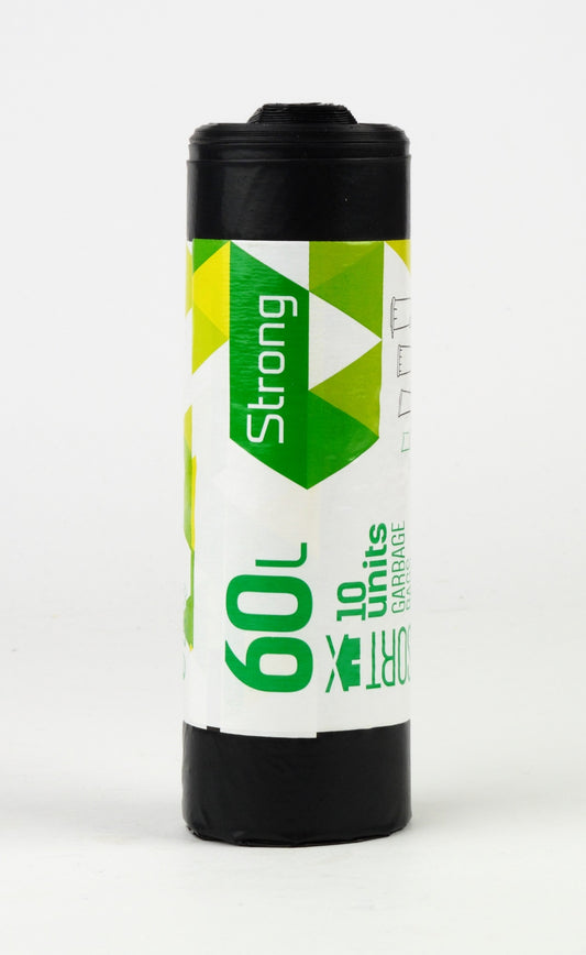 Šiukšlių maišai SORTEX, 60 L, 10 vnt., 30 mkr, LDPE, 60 x 75 cm, juodos sp.