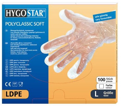 Vienkartinės pirštinės LDPE, L dydis, permatomos, 100 vnt.