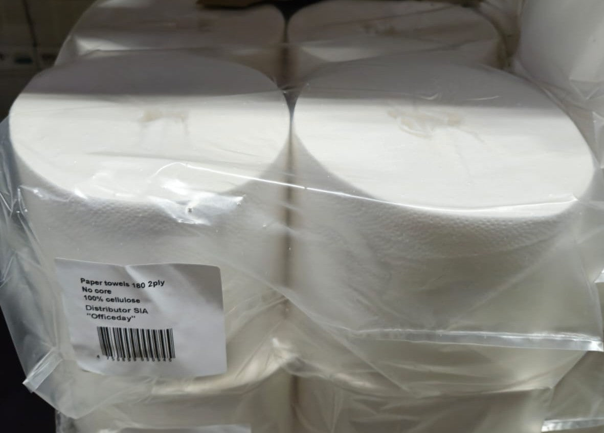 Popieriniai rankšluosčiai GRUINE, rulone su pirmojo pluošto perforacija, 2 sluoksniai, 180 m, 80134.1