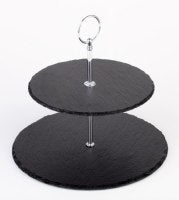 Stand, 2-tier, slate/chrome-plated metal, D 25 cm, H 24 cm, pcs.