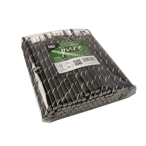 Šiaudeliai PAPSTAR, popieriniai, dryžuoti, su šaukštu, D8 mm x 20 cm, 100 vnt