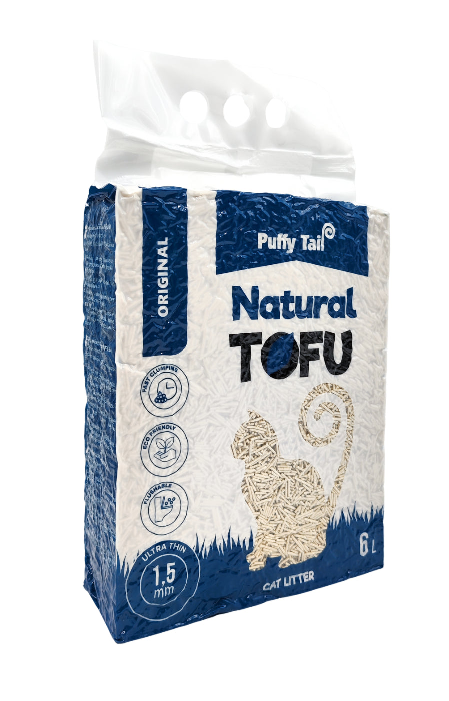 Tofu litter PUFFY TAIL "ORIGINAL", 1.5mm granules, 2.4 kg