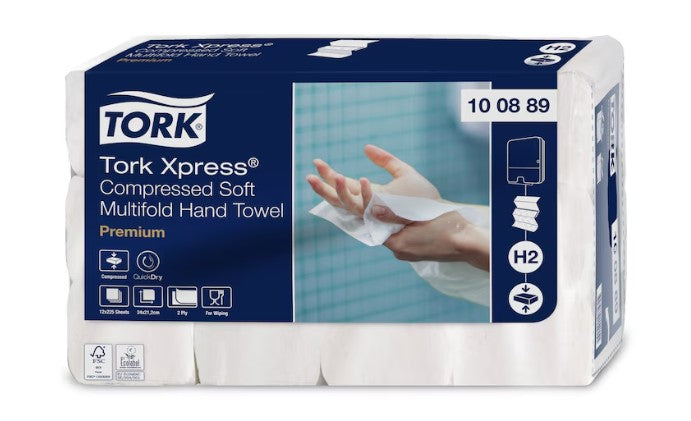 Tork Xpress Soft Multifold suspausti minkšti popieriniai rankšluosčiai, H2 100889, 2 sl., 225 serv., 22,2x24 cm, balta sp.