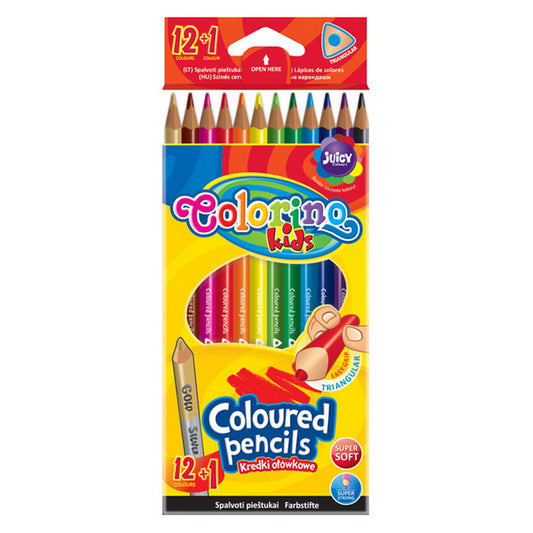 Tribriauniai spalvoti pieštukai Colorino Kids, 12 spalvų+1(aukso/sidabro sp.)