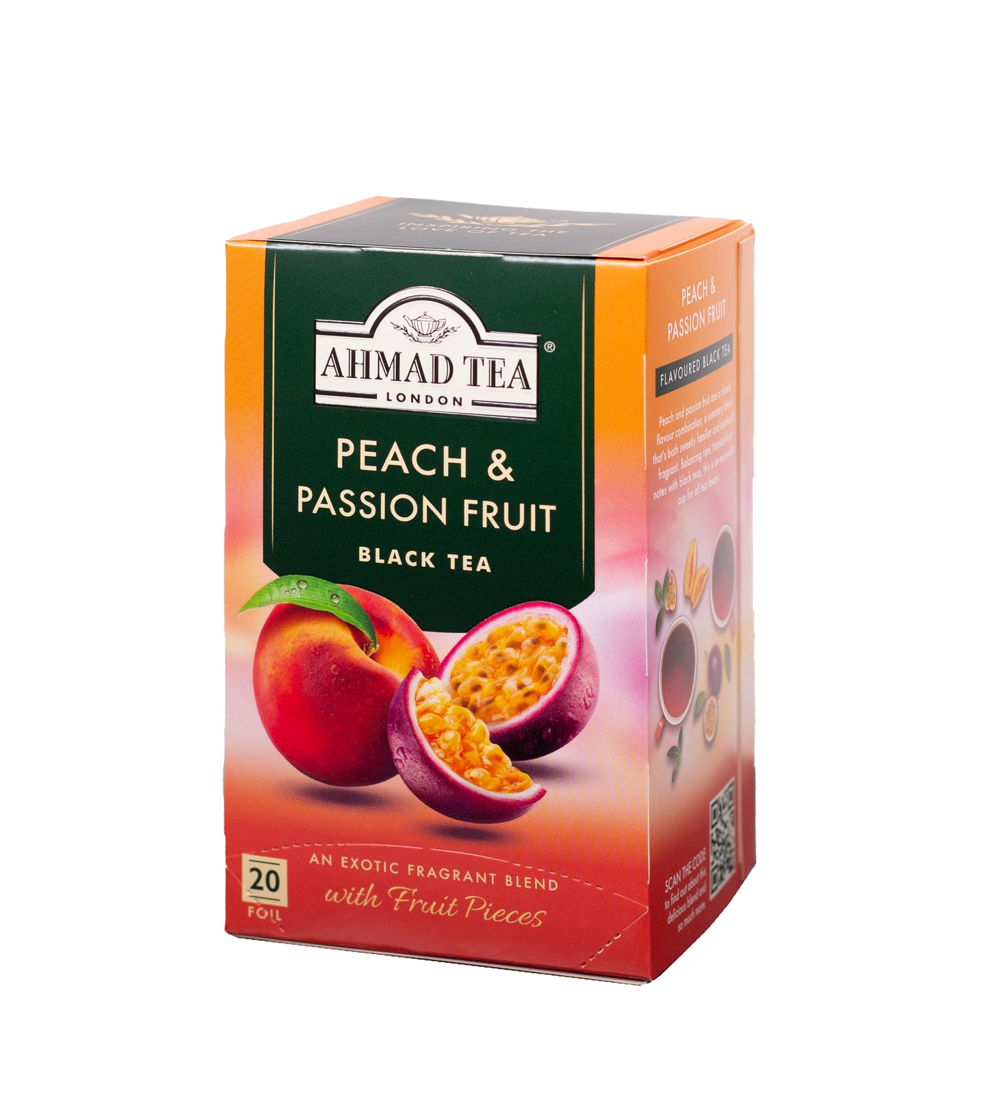 Arbata AHMAD ASLU FRUIT PEACH & PASSION, vokeliuose, 20 vnt. po 2 g