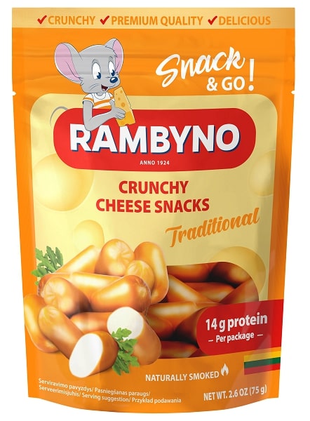 Lydytas rūkytas sūrio užkandis RAMBYNO CHEESE SNACKS Original, 45% s.m., 75 g