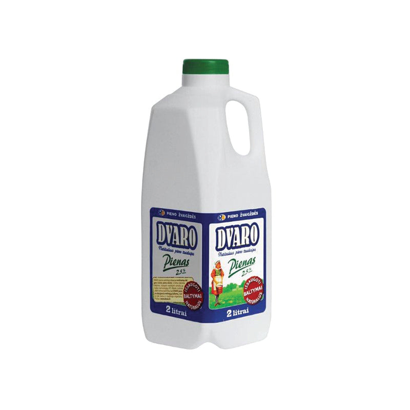 DVARO pienas, pasterizuotas,2,5% riebumo, plastikinis butelis, 2 l