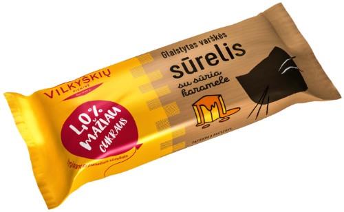 Glaistytas varškės sūrelis VILKYŠKIŲ, su sūria karemele ir mažiau cukraus, 30% rieb., 40 g.