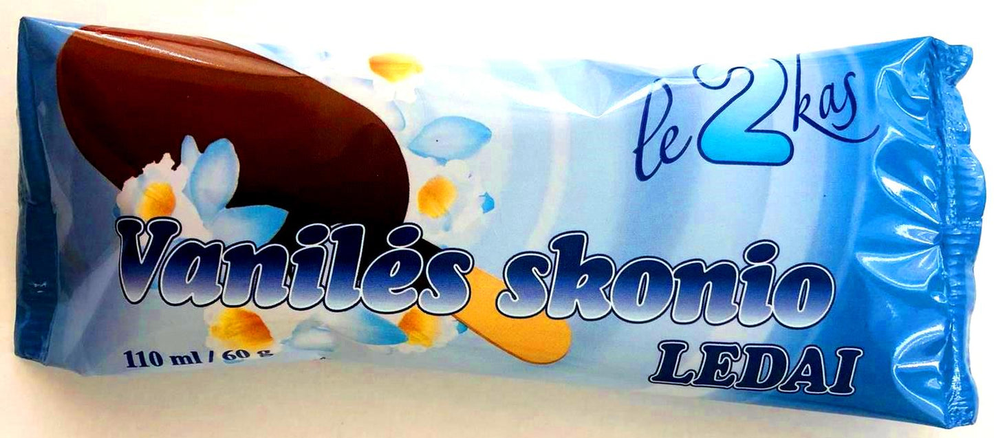 Vanilės skonio ledai LE2KAS, ant pagaliuko, 120 ml