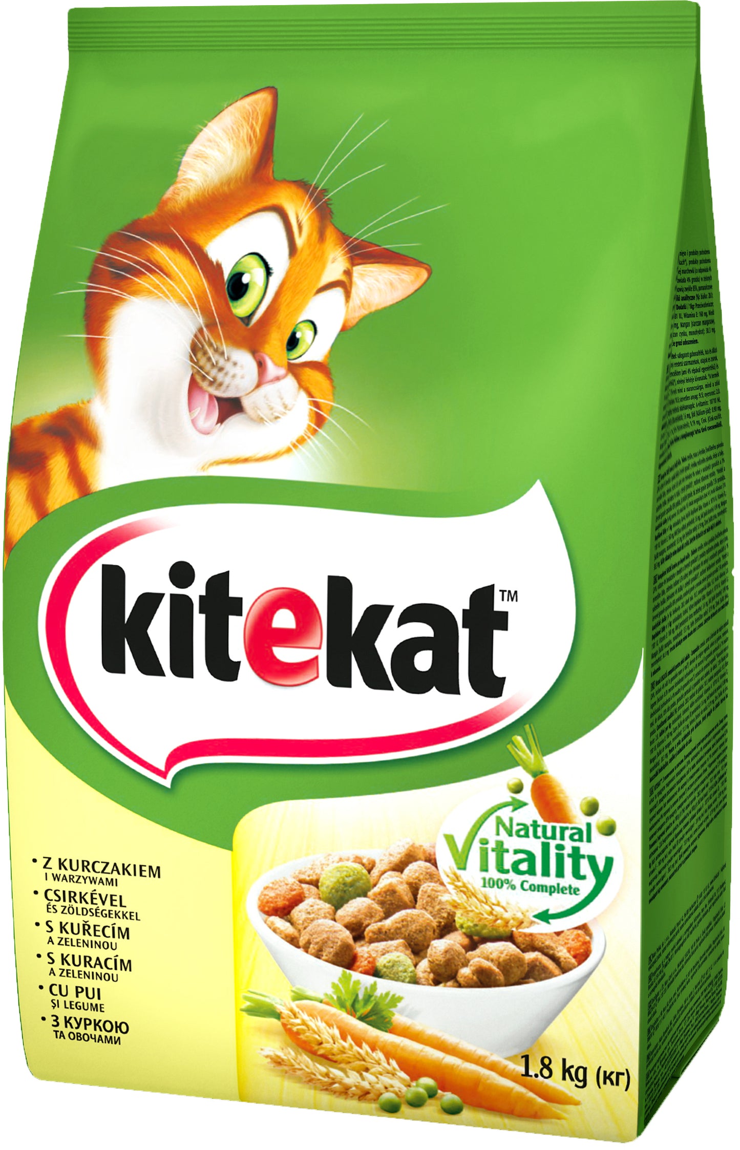 Sausas kačių ėdalas KITEKAT, su vištiena ir daržovėmis, 1,8 kg