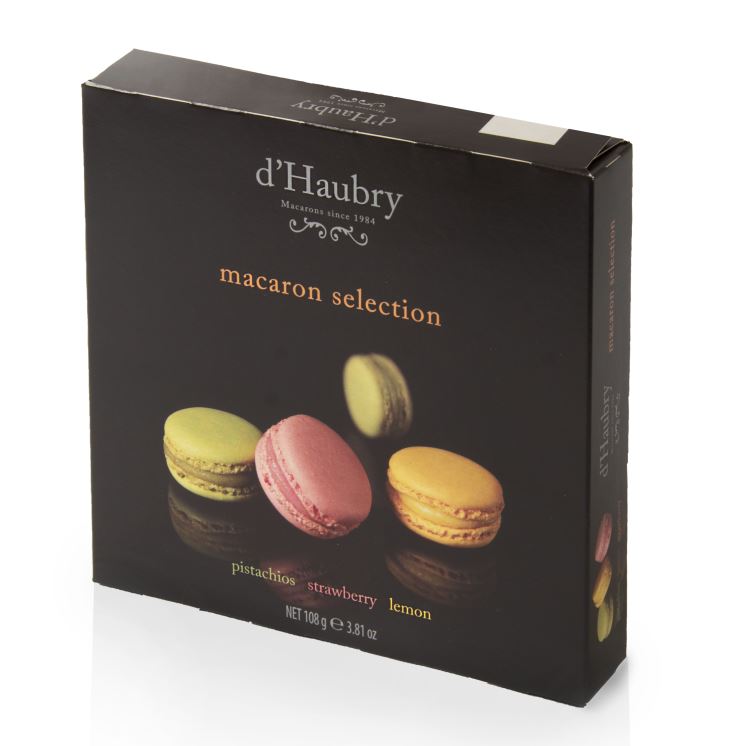 D'HAUBRY Macaroons, pistachio, strawberry and lemon flavour, 108 g