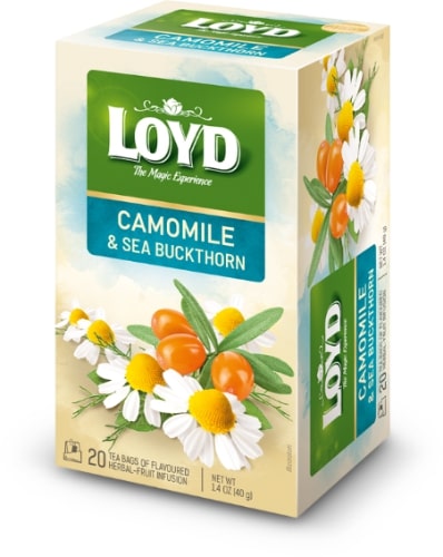 Aromatizuota žolelių ir vaisių arbata LOYD, ramunėlių ir šaltalankių skonio, 20 x 2g