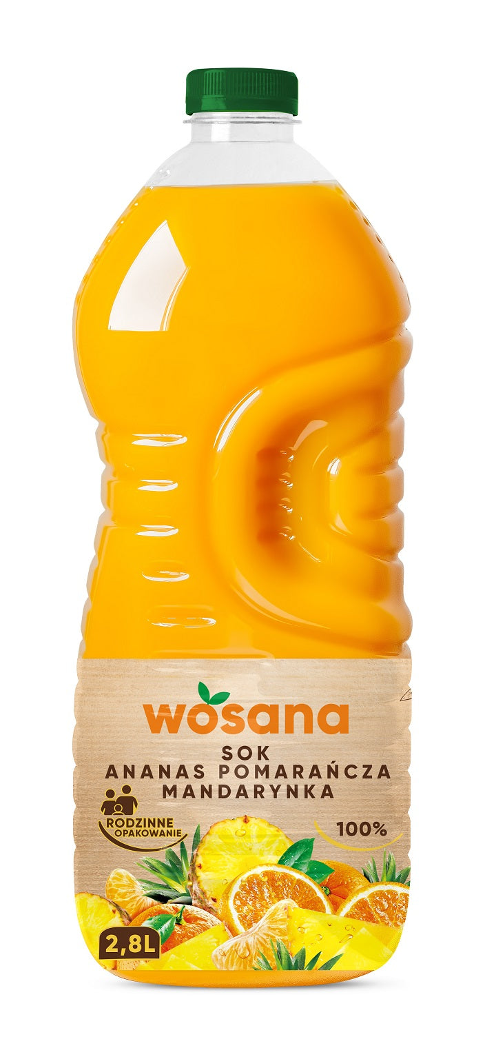 Juice WOSANA, orange, tangerine, pineapple, 100%, 2.8 l, PET