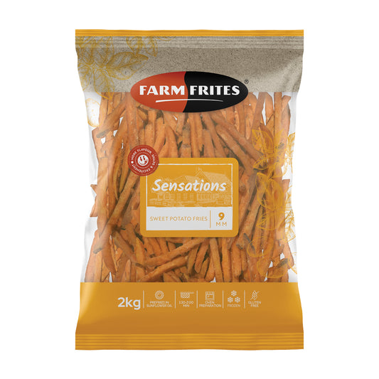Šaldytos saldžiosios bulvytės FARM FRITES, su odele, 9 mm, 2 kg