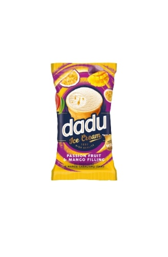 Vanilla ice cream DADU, passion fruit flavour and mango pieces filling, 120 ml/ 65 g