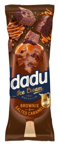 Chocolate-coated cocoa cream ice cream DADU, with choc. truffle pieces and salted caramel 100ml/63g