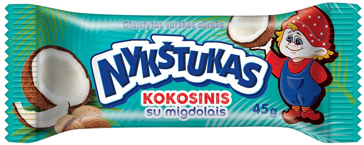 Glazed cottage cheese NYKŠTUKAS, with white glaze and roasted almonds, 23.1%, 45 g