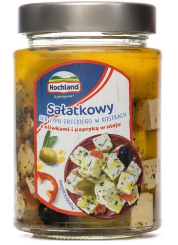 Greek brine cheese in oil HOCHLAND, cubes, with olives and paprika, 300 g