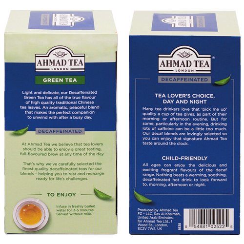 Ahmad Tea Žalioji arbata be kofeino, vokeliuose, 20 vnt.