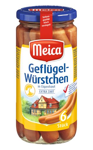 Virtos paukštienos dešrelės MEICA Geflugelwurstchen, stiklainyje, II r., 180g