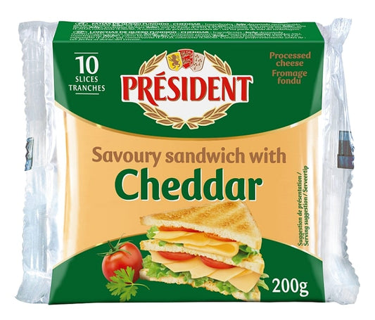 Lydytas sūris riekelėmis PRESIDENT Cheddar, 18 %, 200 g
