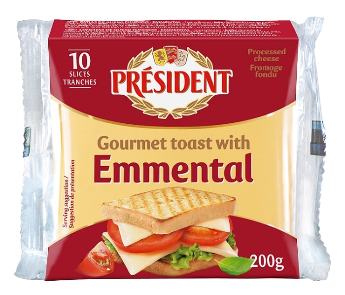 Processed cheese slices PRESIDENT Emmental, 18%, 200 g
