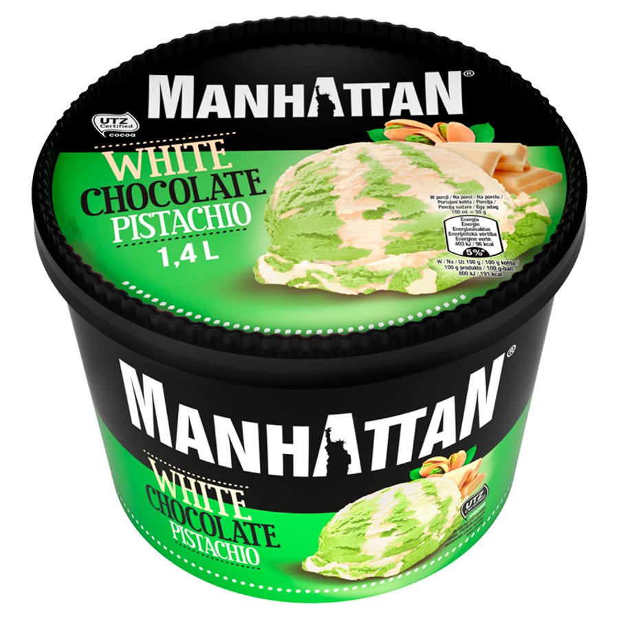 Ice cream MANHATTAN, with white chocolate, pistachio flavor, 1400 ml