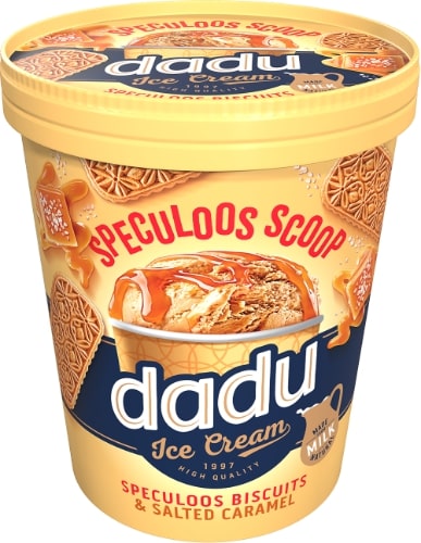 Vanilės skonio ledai DADU su sūria karamele ir  prieskoninių sausainių įdaru 400 ml