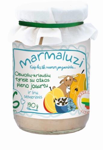 Tyrelė MARMALUZI su obuoliais, kriaušėmis, linų sėmenimis ir ožkos pieno jogurtu, 8 mėnesių, 190 g