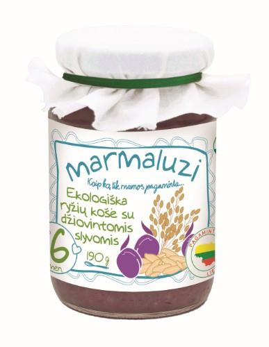 Ryžių košė MARMALUZI ekologiškas su džiovintomis slyvomis, 6 mėn. 190g.