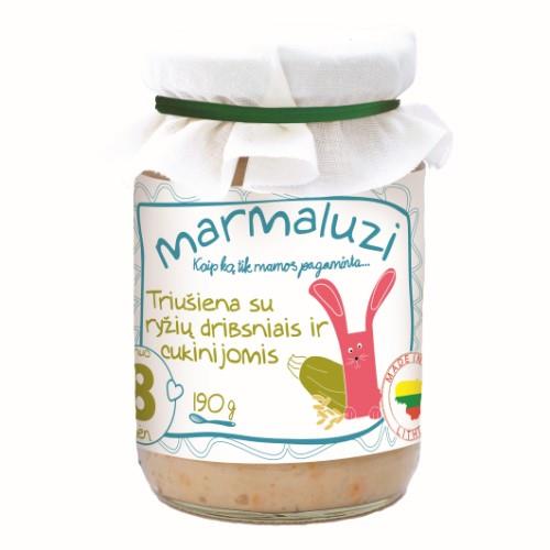 Triušiena MARMALUZI su ryžių dribsniais ir cukinijomis, 8 mėn. 190g.