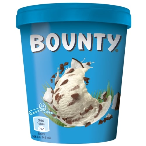 Kokosiniai pieniniai ledai BOUNTY su traškiais kokosų gabalėliais, 450ml / 255 g