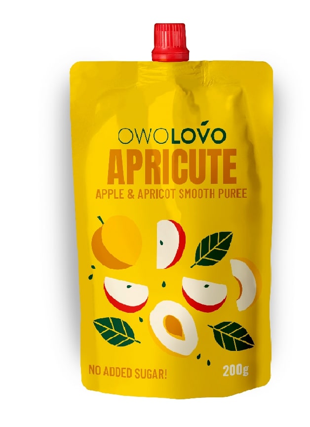 Tyrelė OWOLOVO, obuolių ir abrikosų skonio, 200 g