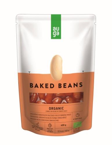 Ekologiškos pupelės AUGA  baltosios konservuotos pomidorų padaže 400g, LT-EKO-001