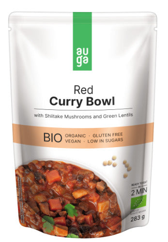 Ekologiškas raudonasis kario troškinys AUGA su lęšiais ir shiitake grybais 283g LT-EKO-001