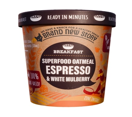 Greitai paruošiama avižinė košė su espresso kava ir baltuoju šilkmedžiu, 70 g